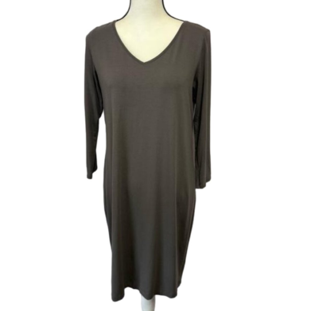 2/$30 Eileen Fisher Viscose/Spandex V Neck 3/4 Sleeve Dress Size Medium #1679